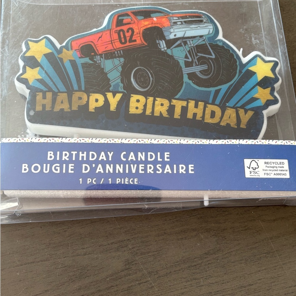 New- Large 3 wick birthday candle, monster truck